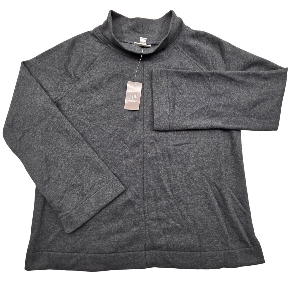 NWT J Jill Seamed Fleece Mockneck Top Dark Gray Organic Cotton Womens XS
